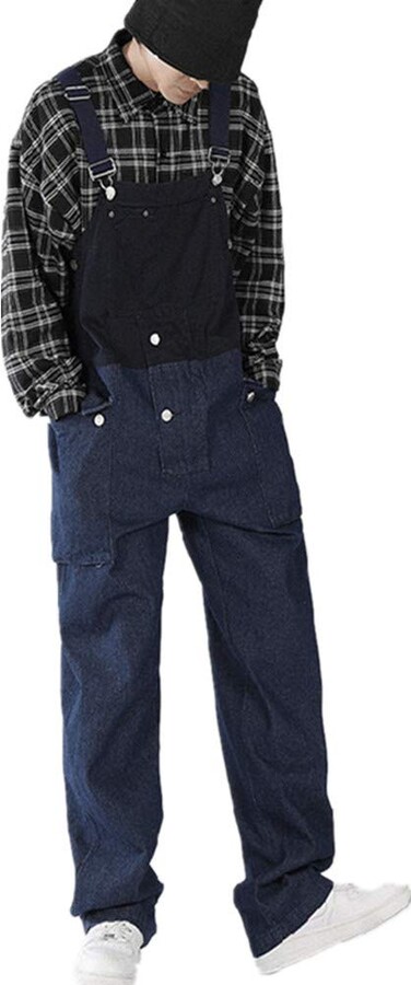 Fansu Men Denim Overalls Trousers Dungarees Vintage Work Bib Jeans  Jumpsuits with Knee Pads Pockets Coveralls Pants Big Waist Plus Size (Navy  Blue - ShopStyle