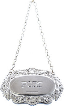 Corbell Silver Company Decanter Label-Port, Fancy Shell and Scroll, Sterling