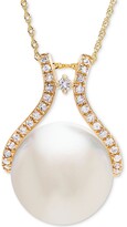 Thumbnail for your product : Honora Cultured White Ming Pearl (10mm) & Diamond (1/5 ct. t.w.) Pendant Necklace in 14k Gold