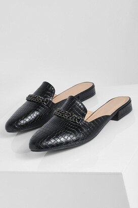 boohoo Wide Fit Double Chain Croc Mule Loafers