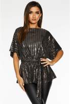 Thumbnail for your product : Quiz X Sam Faiers Sequin Batwing Belted Top - Black