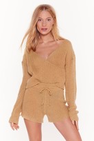 Thumbnail for your product : Nasty Gal Womens Dusk Chill Dawn Knitted Wrap Jumper and Shorts Set - Beige - L