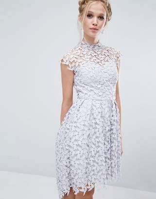 Chi Chi London High Neck Dress in Cutwork Lace
