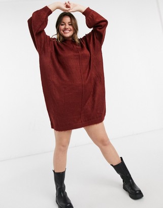 ASOS Curve DESIGN Curve knitted dress with brushed yarn in dark red