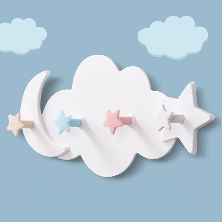 Temu 1pc Cartoon Cloud Hook, Cute Star Moon Cloud Shape Nail-free Wall Clothes Hooks, Strong Load Bearing Adhesive Traceless Hanger, Wall Hanging Sticky Hook For Clothes And Hats