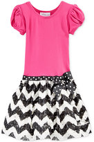 Thumbnail for your product : Bonnie Jean Little Girls' Solid-to-Chevron Print Dress