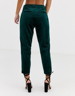 ASOS DESIGN Petite velvet tux slim suit trousers in forest green