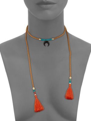 Lizzie Fortunato Sand Twist Horn & Turquoise Tassel Cord Necklace