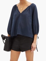 Thumbnail for your product : Loup Charmant Capucine V-neck Organic Cotton-voile Blouse - Navy