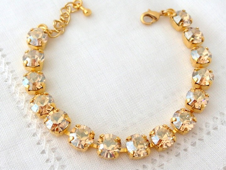 Etsy Champagne Crystal Crystal Bracelet Tennis Bridesmaids Gift Bridal Rhinestone Bridesmaid Bracelet
