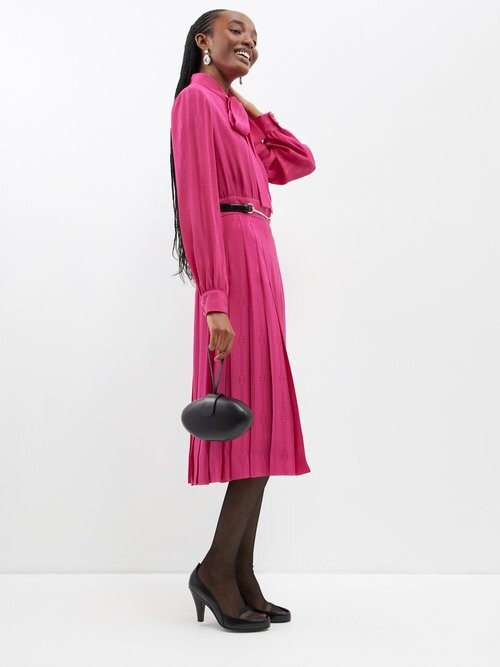 Gucci Pink & Black Knit Bow Detail Midi Dress XL Gucci