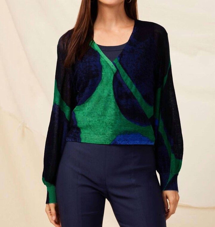 Nic+Zoe Ocean Dot Four Way Cardigan In Green Multi- Green, Navy, Blue.