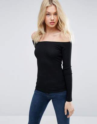 ASOS Top With Off Shoulder In Rib