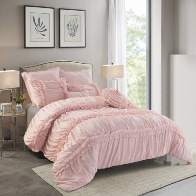 Homechoice International Group 7 Piece Brushed Microfiber Plain Weave Comforter Bedding Set With Accent Pillows