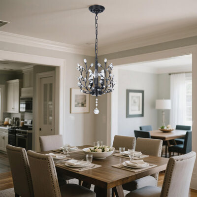 House of Hampton 3-tier Branch-leaf Crystal Chandelier - Adjustable Length / E12 Base / Remote Control