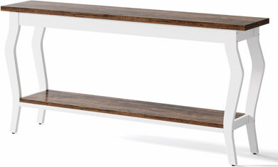 70.9 Inch Vintage French Console Table with 2 Shelves, White & Brown Entryway Storage for Large Sectionals and Hallways