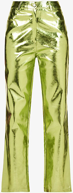 Amy Lynn Womens Int Green Lupe Straight Leg High Rise Faux Leather Trousers Shopstyle Leather