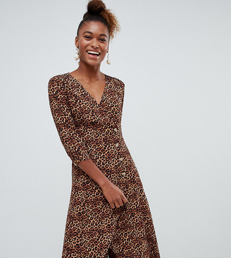 Monki leopard print wrap dress with buttons in brown - ShopStyle