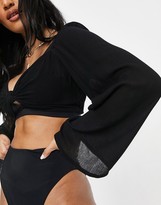 Thumbnail for your product : ASOS DESIGN fuller bust bunny tie front wide sleeve beach top co-ord in black