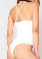 Thumbnail for your product : Missy Empire Mina White Ribbed Strap Detail Bodysuit