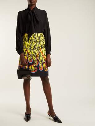 Prada Banana And Flame Print Wrap Cotton Skirt - Womens - Yellow Print