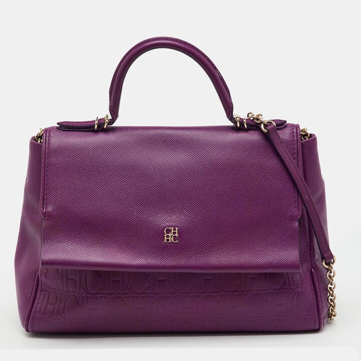 CH Carolina Herrera Purple Monogram Embossed Leather Minuetto Top Handle Bag