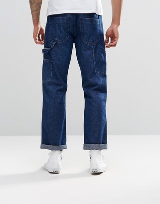 ASOS Straight Jeans With Pockets In Mid Blue