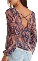 Thumbnail for your product : Charlotte Russe Lace Trim Sheer Aztec Print Top