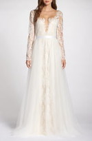 Thumbnail for your product : Tadashi Shoji Lace Applique V-Neck Wedding Dress with Overskirt