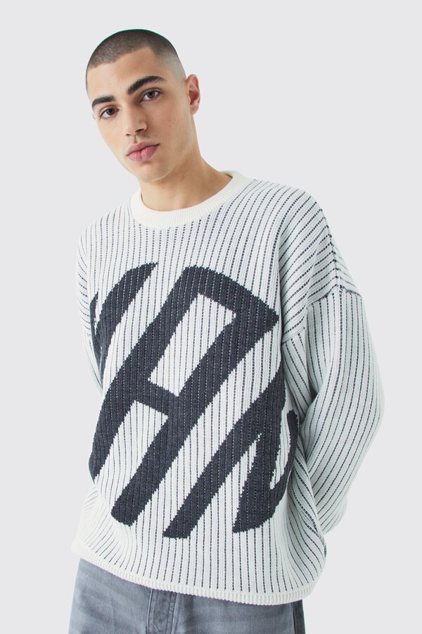 Mens Fitted Ribbed Sweater - Grey