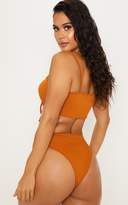 Thumbnail for your product : PrettyLittleThing Rust Mix & Match Ribbed Tie Front Bikini Top