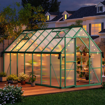 Yesurprise Large 8x14 Ft Walk-in Polycarbonate Greenhouse with Aluminum Alloy Frame and Adjustable Roof Vent for Outdoor Plant Protection