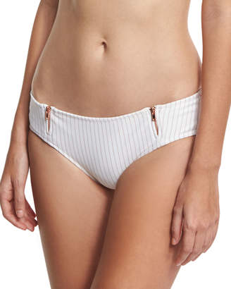 Ale By Alessandra Spring Training Zipper Cheeky Swim Bikini Bottom, Orange/White