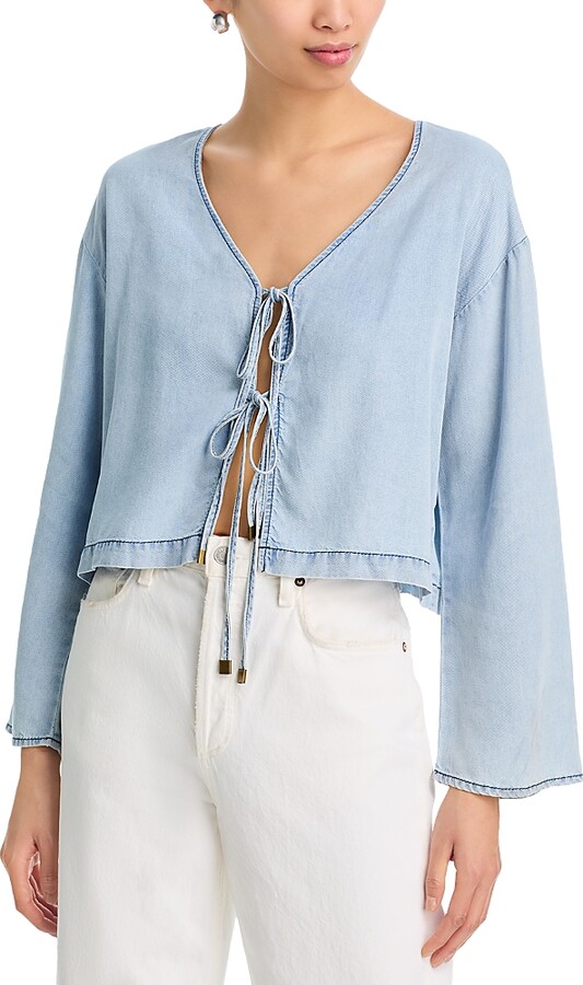 Vintage Havana Denim Tie Front Top