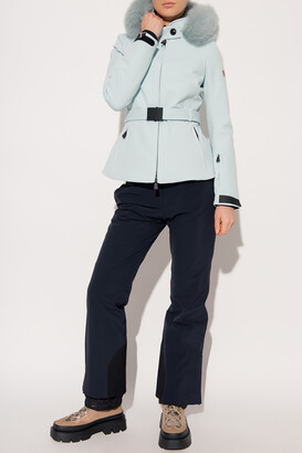 white ski jacket with belt