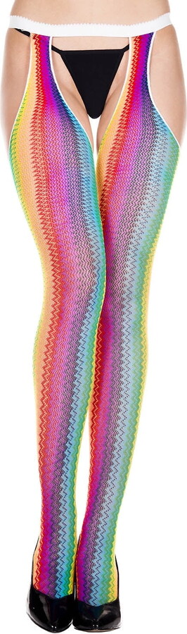 Music Legs Women’s Women’s Rainbow zig zag suspender pantyhose 909 Rainbow