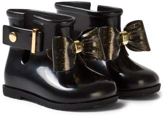 Mini Melissa Black and Gold Glitter Bow Welly Boots