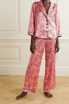 Morgan Lane Kinsley Piped Floral-print Satin Pajama Top - Pink