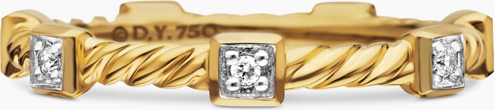 David Yurman Cable Collectibles? Stations Stack Ring in 18K Yellow Gold with Diamonds | Women's | Size 7