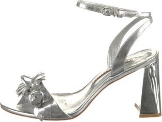 Sophia Webster Patent Leather Sandals Metallic & Silver Straps & Buckle Closure at Ankles Designer