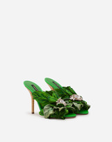 Thumbnail for your product : Dolce & Gabbana Satin mules with leaf applique and jewel embroidery