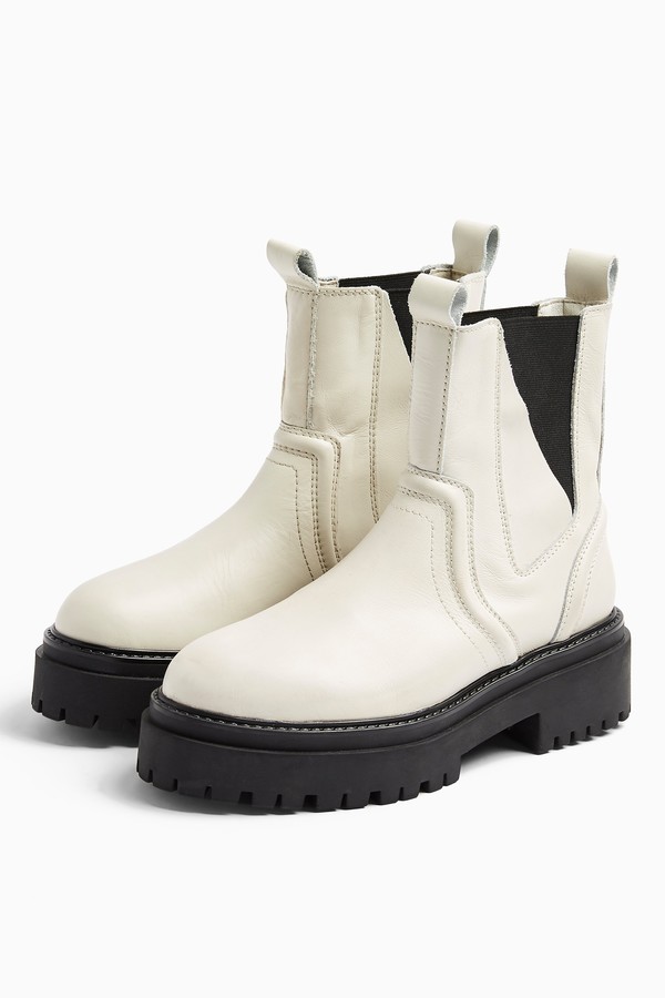Topshop Womens Albie Ecru Leather Chunky Chelsea Boots - Off White -  ShopStyle