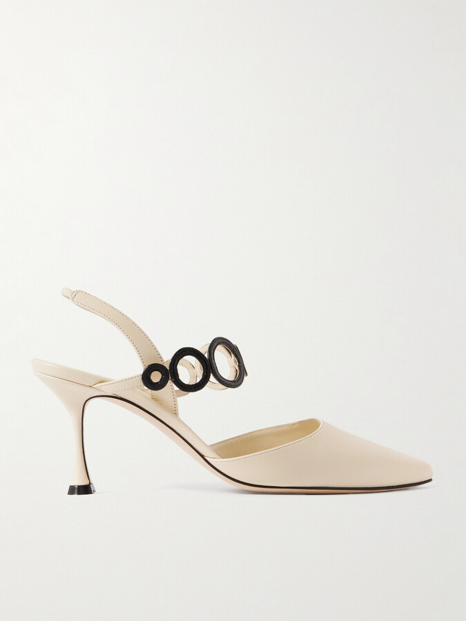 Manolo Blahnik Sidi 70 Cutout Leather Pointed-toe Slingback Pumps - Cream