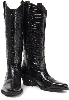 Sam Edelman Oakland Studded Croc-effect Leather Boots