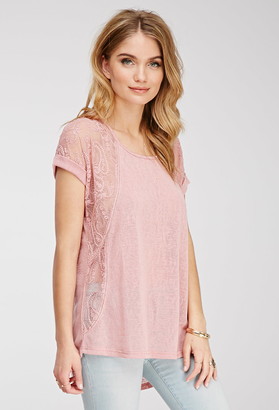 Forever 21 Contemporary Embroidered Mesh Slub Knit Top