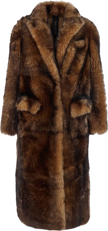 Blancha Brown Coat With Classic Lapels And Reversible Design In Fur Woman