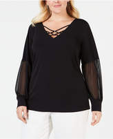 Thumbnail for your product : JM Collection Plus Size Strappy Chiffon-Sleeve Top, Created for Macy's