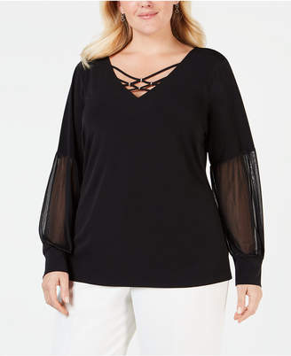 JM Collection Plus Size Strappy Chiffon-Sleeve Top, Created for Macy's