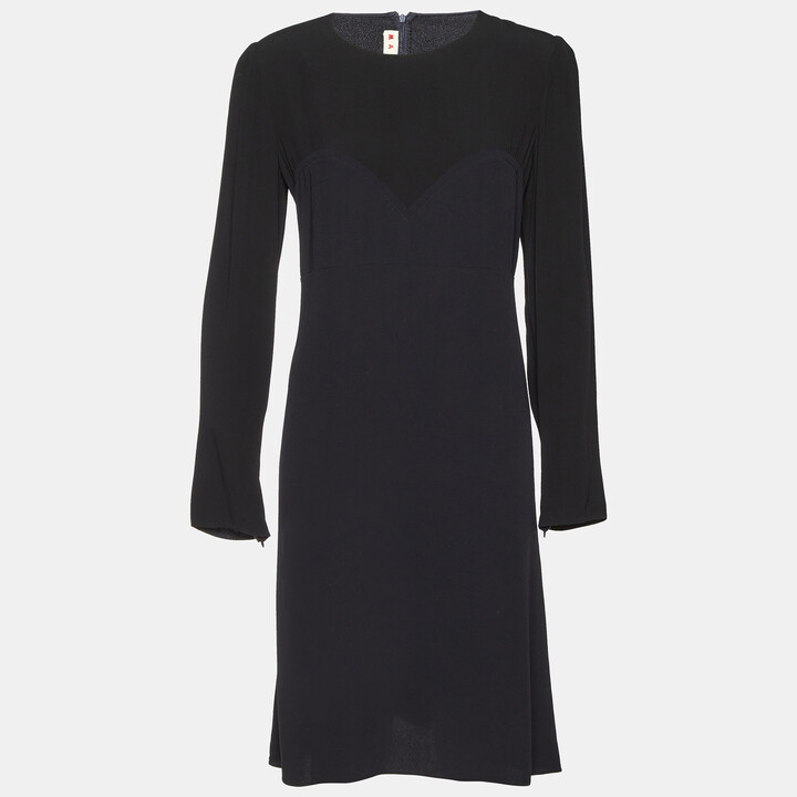 Marni Black Crepe Long Sleeve Midi Dress M