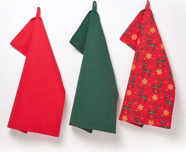 Homescapes Red Reindeer Set of 3 Christmas Tea Towels ShopStyle Dish